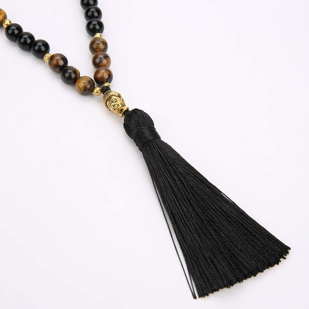 Mala Necklace with Tibetan Buddha Head Pendant and Tassel