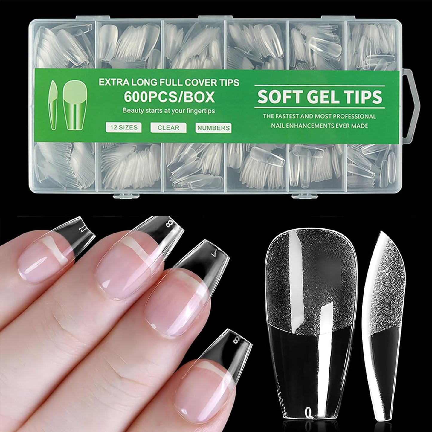 600-Piece Clear Full Cover Nail Tips