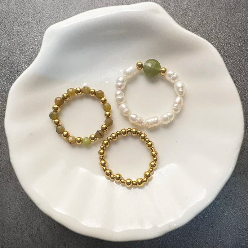 Stretchy Freshwater Pearl and Beaded Rings