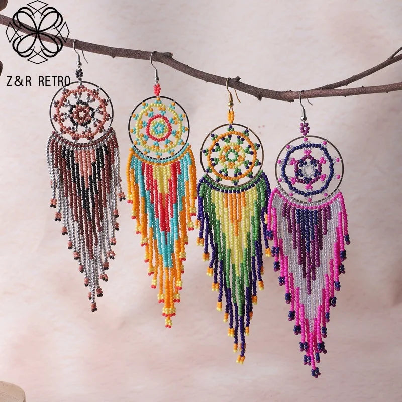Dreamcatcher Tassel Seed Bead Earrings