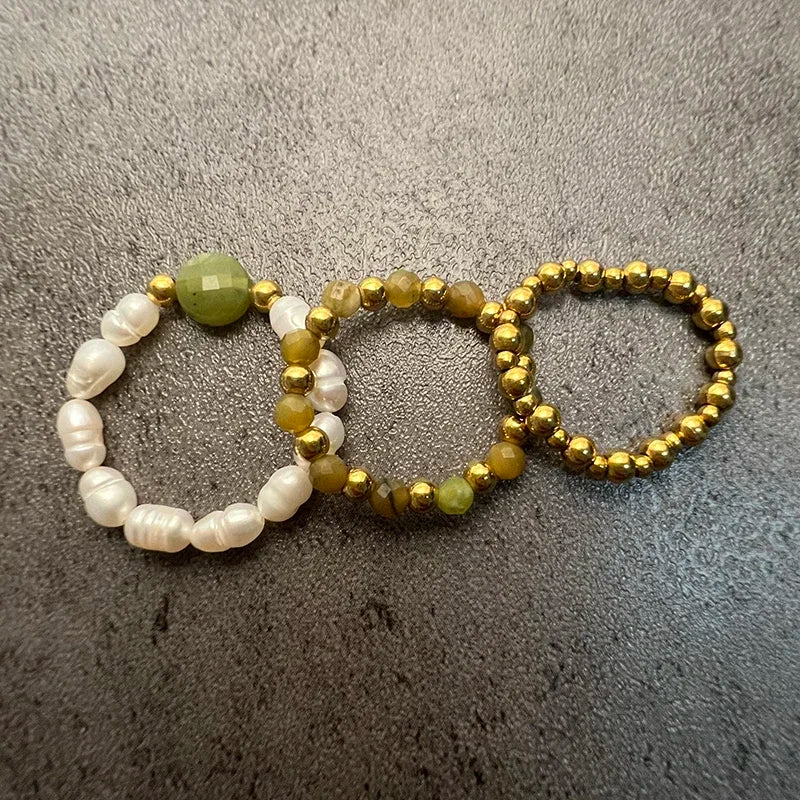 Stretchy Freshwater Pearl and Beaded Rings