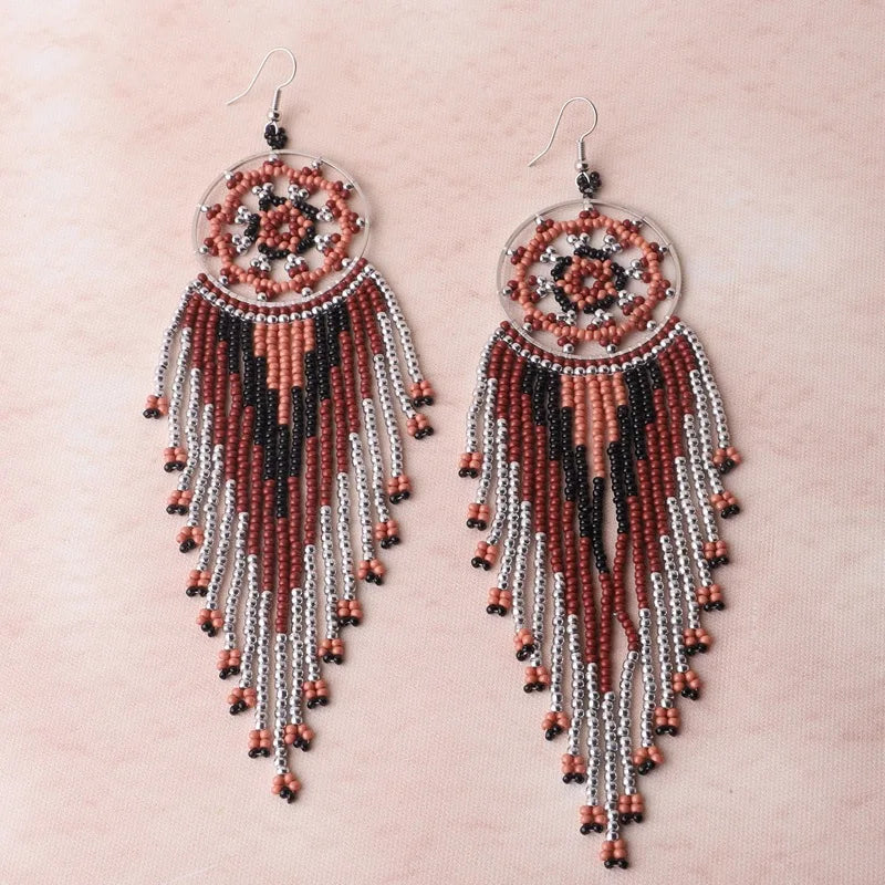Dreamcatcher Tassel Seed Bead Earrings