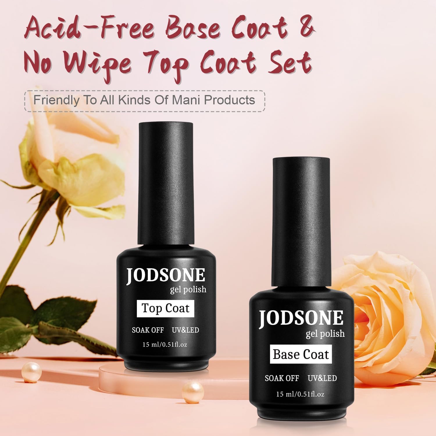 Professional Gel Polish Set: 2 Bottles of Top Coat and Base Coat