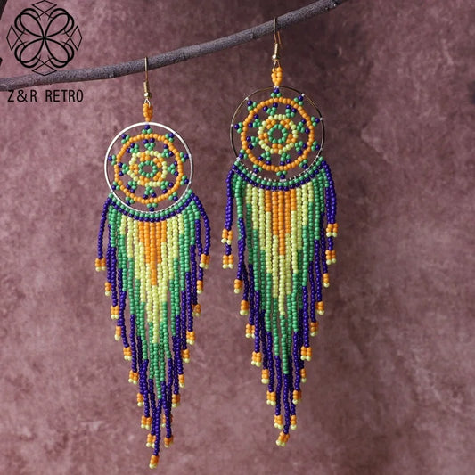 Dreamcatcher Tassel Seed Bead Earrings 