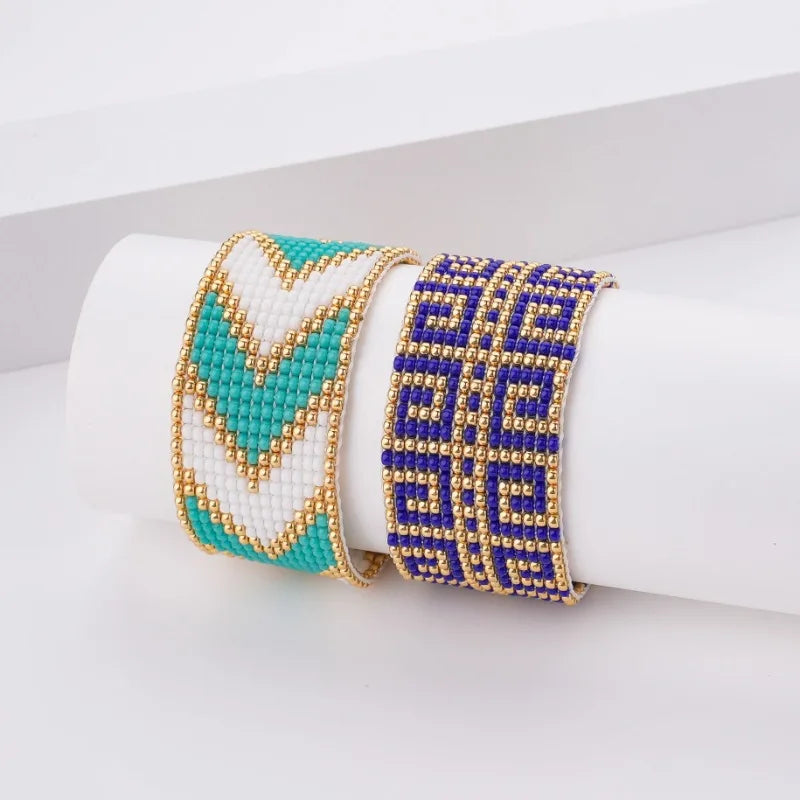 Blue Miyuki Beaded Bracelet Adjustable Rope Bangle