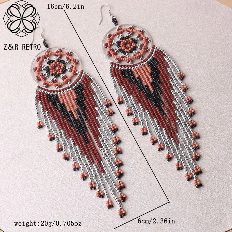 Dreamcatcher Tassel Seed Bead Earrings 