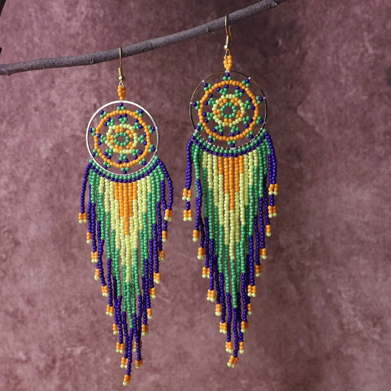 Dreamcatcher Tassel Seed Bead Earrings 