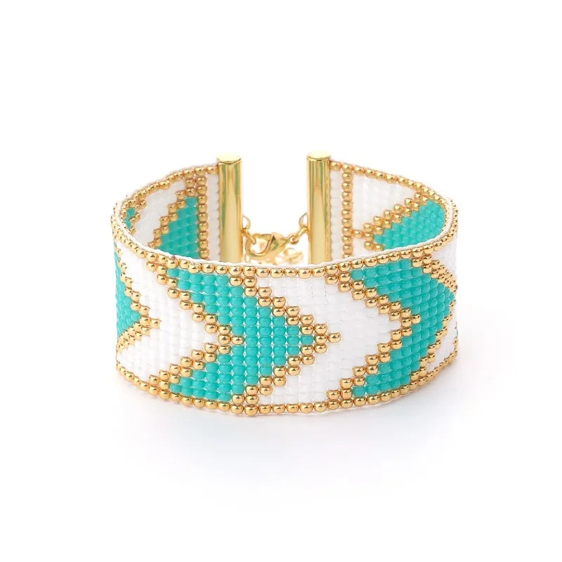 Blue Miyuki Beaded Bracelet Adjustable Rope Bangle