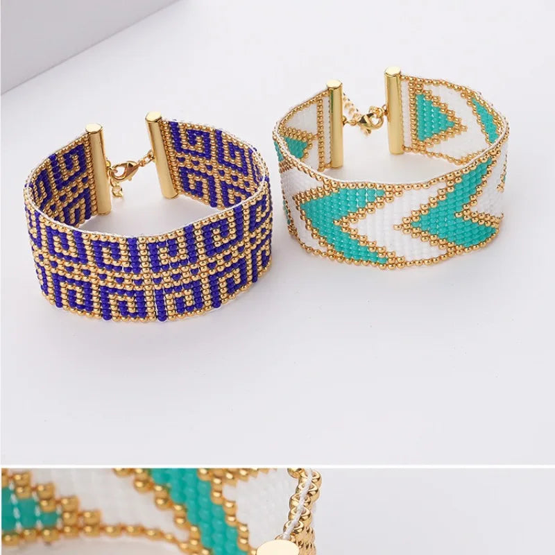 Blue Miyuki Beaded Bracelet Adjustable Rope Bangle