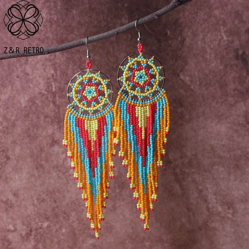 Dreamcatcher Tassel Seed Bead Earrings 
