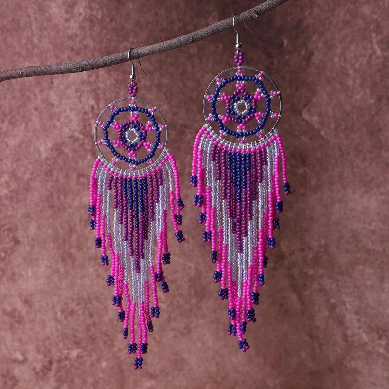 Dreamcatcher Tassel Seed Bead Earrings 