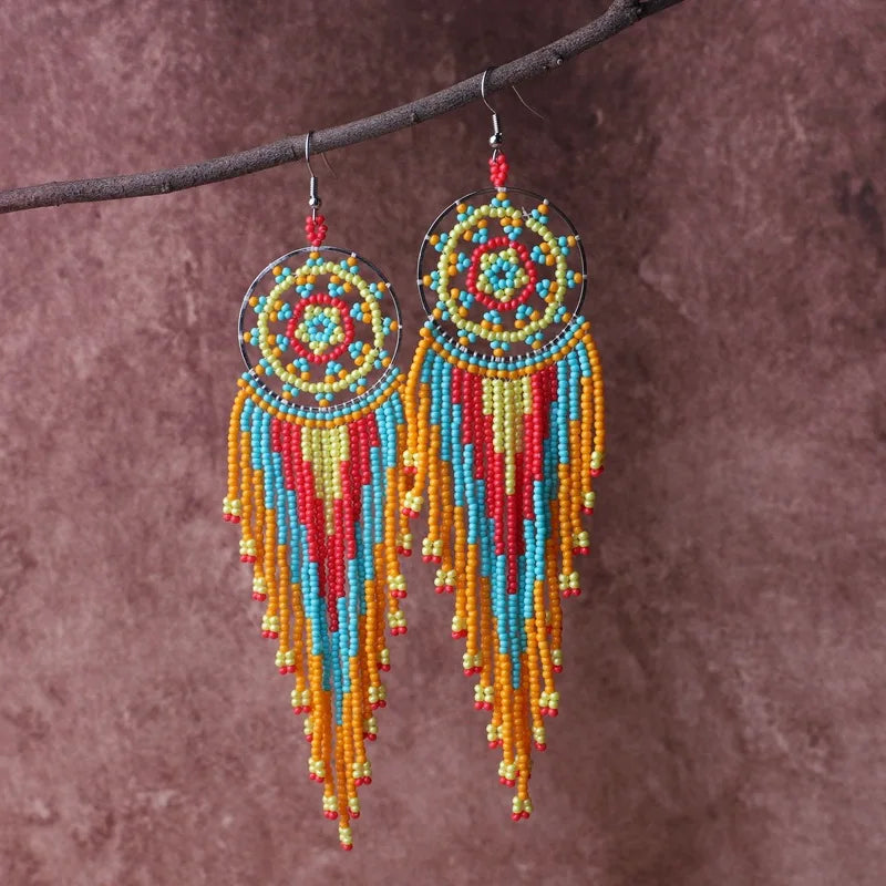 Dreamcatcher Tassel Seed Bead Earrings 
