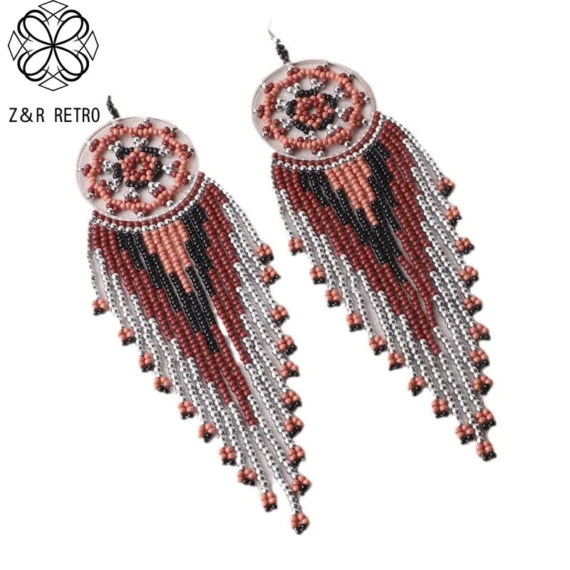 Dreamcatcher Tassel Seed Bead Earrings 