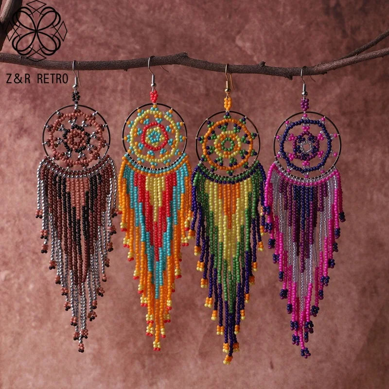 Dreamcatcher Tassel Seed Bead Earrings 